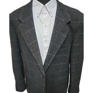 Farah Tweed Blazer Men Size 44L Wool Herringbone Two Button Single Vented Gray
